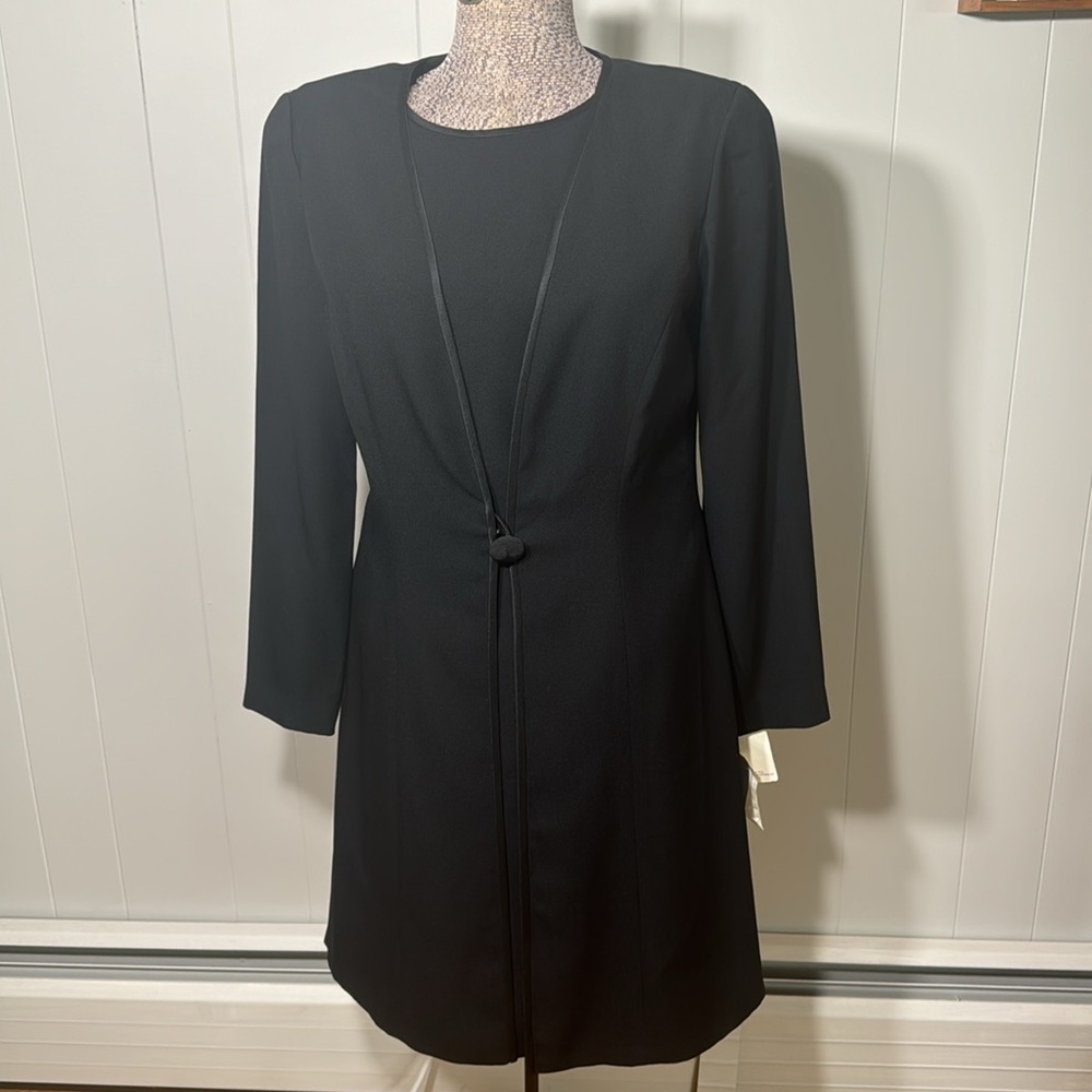 Liz Claiborne NWT Women’s 10 Long Sleeve Black Dress with Mock Coat